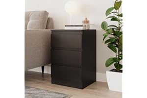 URBNLIVING 62cm Height 3 Drawers - Bedroom Storage Cabinet with Smooth Metal Runner - Modern Chest of Drawers Dresser Bedside Table for Bedroom Living Room Office Hallway (Black Set)