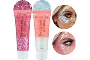 KARLOR Błyszczący żel do twarzy 50 ml x 2, festiwalowy żel brokatowy do twarzy, brokat, brokat, żel brokatowy, do ciała, twarzy, na festiwal, akcesoria (biały + różowy)