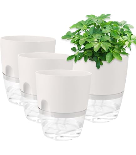 Lot De 5 Pots De Fleurs à Arrosage Automatique Oungy - Avec Réservoir D'eau Transparent, Système D'irrigation Par Mèche, Pour Intérieur Et Balcon (tailles : 8,2 Cm à 15,3 Cm)