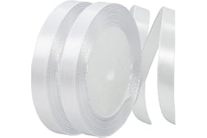 YAYAFUNFUN Nastro di Raso 10mm Bianco, 44 Metri Nastro Doppio Raso per Artigianato, Natale, Decorazioni, Confezioni Regalo, Feste di Compleanno, Matrimoni, Bomboniere ﻿