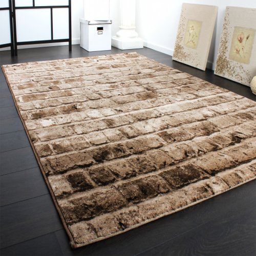 Edler Designer Teppich mit Steinwand Optik in Braun Beige Meliert, Grösse:80×150 cm - 2