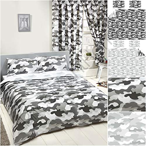Price Right HomeCamouflage Grey Double Duvet Cover Set + Matching Curtains 66in x 54in (168cm x 137cm)