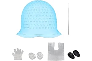 CLKE 8PCS Hair Highlighting Cap and Hook Kit, Silicone Reusable Streaking Caps for Hair Dye for Women & Men, Perfect for Salon and Home Use (Blue)