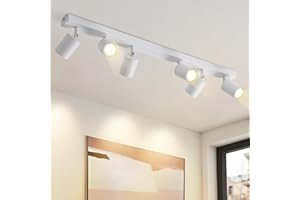 ZMH Plafonnier LED Spot de Plafond Blanc : Plafonnier GU10 Spots 6 Ampoules, Spots de Plafond Orientables à 330°, Lampe de Couloir Moderne, Spot Mural Industriel pour Salon, sans Ampoule