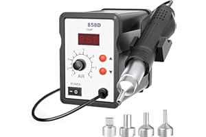 858D Stazione Saldante Aria Calda, Techextra SMD saldatura aria calda incl 3 punte, Rework Station con Display LED 100-480°C, 700W Saldare Stazione per BGA, SOIC, CHIP, QFP, PLCC
