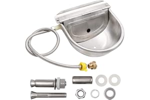 MASXIRCH Edelstahl ViehträNke mit Ablaufstopfen, AnschlussstüCk, Geflochtenem Schlauch, Befestigungsschrauben Und Speigatt, Automatische ViehträNke FüR Hund, Rind, Pferd, Ziege, Schaf, Schwein