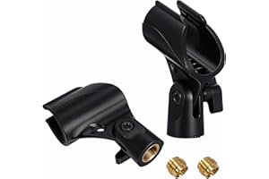 JIEYAO Uniwersalny uchwyt na mikrofon, 2 sztuki, uchwyt na mikrofon do statywu mikrofonowego, regulowany uchwyt mikrofonowy, czarny, z wtyczką 5/8 cala na gniazdo 3/8 cala, adapter śrubowy