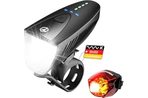 toptrek Zestaw świateł rowerowych 100 luksów, zestaw oświetlenia rowerowego, ładowany przez USB, lampa rowerowa, dopuszczona do ruchu drogowego (obowiązują przepisy lokalne), zestaw świateł rowerowych