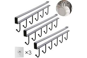 CRITIVE-SHOP CRITIVE-S Uchwyt na kubek, 6 haczyków, uchwyt na kubki, stojak na kubki kuchenne, wieszak na kubki pod półką, haczyki na kubki, uchwyty na kubki do kuchni z 3 śrubami samoprzylepnymi, do małych