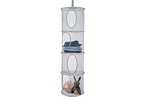 NCOALE Hanging Mesh Storage Net, 4 Tier Compartments Foldable Hanging Soft Toy Storage Basket Mesh Storage Bag, Space Saving Organizer for Toys Clothes Sundries (Gray)
