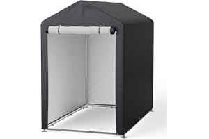 XEMQENER Bike Storage Shed, 5x3 FT Outdoor Bike Tent Waterproof, Portable Garage Car Shelter with Galvanized Steel Frame for Motorbike, Garden Tools, 91x150x150 cm, Dark Grey