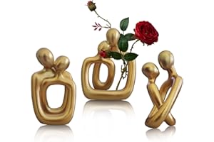 MASVAN 3Pcs Home Gold Decor Statues Couple Sculptures, Modern Abstract Art Living Room Desk Lovers Figurines Decorations, Dining Room Coffee Table Centerpiece Bookshelf Ornaments (Gold)