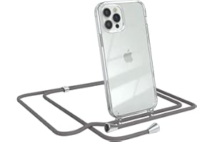 EAZY CASE Handykette kompatibel mit iPhone 12/12 Pro Handyhülle mit Umhängeband, Handykordel mit Schutzhülle, Silikonhülle, Hülle mit Band, Stylische Kette für Smartphones, Anthrazit