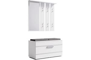 ADGO Opal - Set di mobili da corridoio, 3 in 1, armadi, specchio, appendiabiti e scarpiera, guardaroba compatto per il tuo ingresso (set da corridoio, colore bianco) (spedito in 2 confezioni)