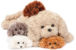 MorisMos Hund Kuscheltier XXL mit 4 Babys im Bauch, groß Hund Plüschtier Stofftier Kuscheltiere, riesen großes Hundkissen Spielzeug Geschenk