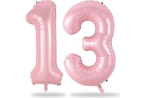 LINGQIANG Big 13th Birthday Balloons, 40 Inch Pastel Pink Number 1 & 3 Helium Foil Balloon for 13 Year Old Birthday Decor, Self Inflating Mylar 31st Birthday Balloons for Girls Anniversary Party Decorations