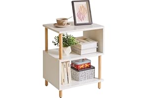 Aibiju Mesa Auxiliar Blanca, Mesa Auxiliar Pequeña, Mesita de Noche Moderna para Dormitorio/Sala de Estar/Pasillo/Oficina, Blanco+Patas de Madera Natural, YD-TM152W