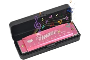 COLEXY Mundharmonika 10 Loch C-Dur Blues Mundharmonika, Diatonische Harmonika, Mundharmonika Für Anfänger, Blues Harpes Mundharmonika, Hervorragender Klang, Mit Etui, Für Profis, Anfänger (Rose)