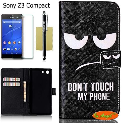 In Angel(TM),Sony Xperia Z3 Compact Case Z3 Compact Wallet Cover Case Pu Leather Stand Case for Sony Xperia Z3 Compact Don't Touch My Phone