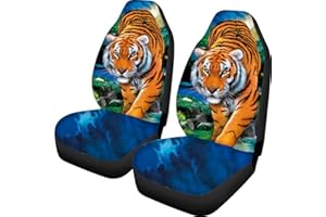 POLERO Wild Tiger Car Seat Covers Cool Animal Tiger Front Seat Protector Auto 2pc Universal Seat Cover for Men Women