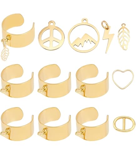 UNICRAFTALE Set Di 8 Anelli Regolabili In Acciaio Inox 304 Con Ciondoli | Design Aperto Per Donna | Idee Regalo Con Simboli Di Luna, Cuori, Stelle