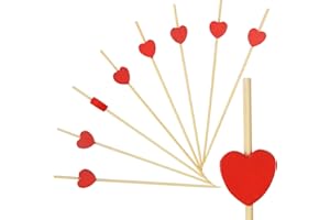 AWCIGG 100 Piezas Palillos para Aperitivos en Forma de Corazón Rojo, Cócteles Palillos de Bambú, Palitos de Cóctel Hechos a Mano, Cumpleaños Bodas Navidad San Valentín Decoración para Fiestas