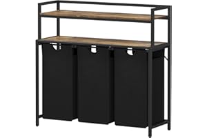 Lifewit Wäschekorb 3 Fächer mit 2 Regalen, 120L Herausziehen Wäschekorb für Wäsche Große 3 Abnehmbare Taschen & Griffer für Waschküche Schlafzimmer Badezimmer, Rustikal Braun & Schwarz