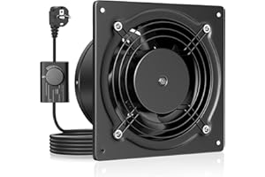 HG Power Extracteur d'air 150mm - 525m³/h Salle de Bain Silencieux avec Clapet antiretour, Régulateur de vitesse, Prise, 38W Ventilation industriel pour Cuisine Garage Sous-sol Bureau, Noir