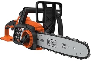 BLACK+DECKER Tronçonneuse Sans Fil 18V, Tronçonneuse Electrique 25 cm avec Réservoir 55 ml, Lubrification Semi-Automatique, Tendeur de Chaine Sans Outil, Sans Batterie, Ni Chargeur, GKC1825LB-XJ