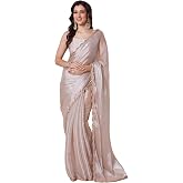 AKHILAM Women's Cream Organza Solid Saree With Unstitched Blouse Piece (ZIMMY1001_AB)