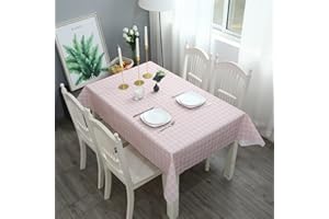 YAAVAAW 137*180cm Pink Checkered PVC TableCloth Plaid Wipeable Tablecloth Rectangular ,Plastic Wipe Clean Tablecloth Stain Resistant,Waterproof,Oil-proof Gingham Table Cover for Outdoor Picnic,Party,Dinner
