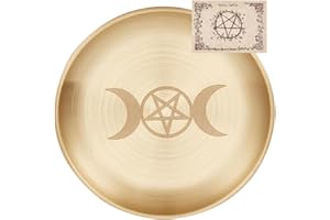 JFGDVW Pentagram Altar Charger Plates, Witchcraft Supplies Round Candle Tray, Incense Burning Plates Home Decor(Golden)