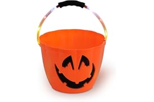 Heitmann Deco Wiadro LED w kształcie dyni – wiadro do zbierania słodyczy na Halloween z uchwytem LED