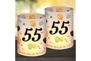 ‎O-KINEE 12 Windlicht Tischdeko 55. Geburtstag, Happy Birthday Deko für Frauen und Männer, Geeignet für Teelichter oder Kerzen Mit Schön Dass Du Da Bist und Eukalyptus