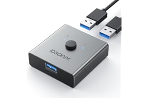 iDsonix Conmutador USB 3.0 Aluminio, USB Switch Bidireccional 2 in 1 out, 2 Computadoras Comparten 1 Dispositivo para Impresora Ratón Teclado, Compatible con CarPlay y Android Auto
