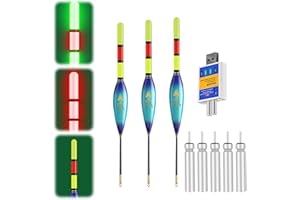 Hegawleo 3 Stück Led Posen Angeln Mit CR425 Batterie Ladegerät, Angelposen Mit Gravity Sensing Farbwechsel Und Kupferring, Angel Zubehör Zum Meeresfischerei Angeln Am See