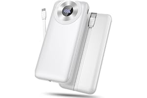 HOSGUBO Power Bank 10000mAh, Sottile Powerbank 5V/3A Ricarica Rapida USB C Ingressi e Uscite, Potente Caricatore Portatile con Cavi Integrati, Caricabatterie Portatile per iPhone Samsung Cellulare Tablets ecc