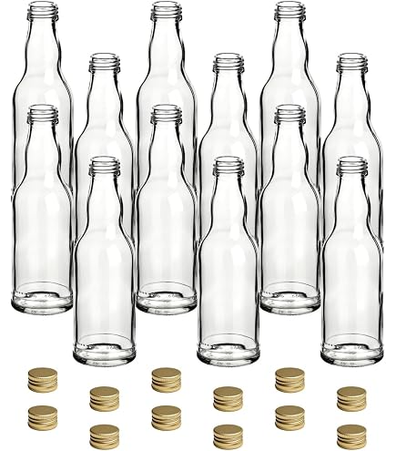 gouveo Lot de 24 bouteilles en verre Sinfonie (0,20 l) avec bouchon en liège à poignée en bois, flacons transparents pour liqueur sirop huile vinaigre décoration (SIF200HGK