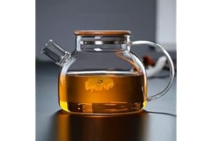 LiRiQi Théière en verre avec bobine de filtre en acier inoxydable amovible, Grande théière transparente en verre résistant à la chaleu, théière sur cuisinière, Idéal pour le thé et le café (1000ml)