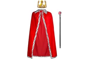 jerbro 3pcs Royal King Robe Queen Velvet Coat Costume + King Queen Crown + Sceptre for Women Men Halloween Adult Theme Party Theatre Fancy Dress Cosplay Carnival Fancy Dress