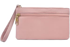 FuninCrea Ladies Purse Women's Wristlet Clutch Purse Coin Purse, Double Zipper Pockets Womens Purses Card Holder Wristlet Bag Large Women's Wallets with Wrist Strap for Card Coin Cash