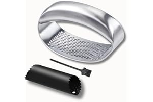 CLOVE Prensa Ajos Acero Inoxidable 18/8, Pica Ajos Rueda Manual 100% Antióxido, Picador Machacador de Ajos Apto para Lavavajillas, Prensador Triturador de Ajos con Pelador Silicona