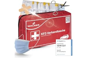 WALSER Borsa di primo soccorso per auto 2025, kit di primo soccorso per auto, set di emergenza per auto, borsa di primo soccorso DIN 13164:2022, rosso 44283