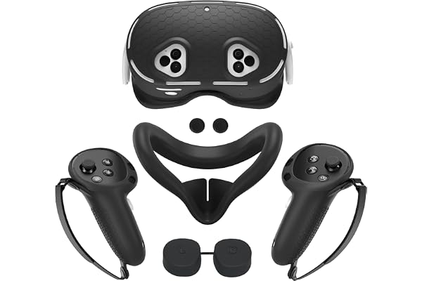 Ensemble de coques en silicone pour MetaQuest 3S, avec visage, poignée de manette (avec couvercle de batterie ouvert), coque de réalité virtuelle, accessoires de réalité virtuelle, ensemble de