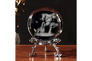 GINSSO 3D Giraffe Crystal Ball with Stand Paperweights Healing Ball, Giraffe Gifts for Women Girl Girlfriend,Paperweight Art Glass Decorative for Room Office,Ideal Gifts for Christmas Birthday (60mm)