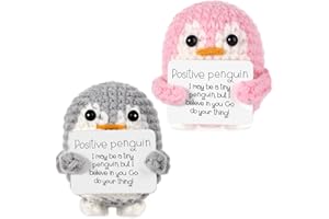 APKPESTERML 2Pcs Positive Funny Penguin, Mini Penguin Gifts Pocket Penguin Hug Knitted Toy with Positive Card Emotional Support Crochet Doll Woolen Encourage Plush Teddy for Adult Lovers Birthday Thanksgiving