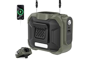 RINTEA Ventilador de Cintura, 10,000mAh Potente Ventilador de Cintura, 15,500 RPM 3 Velocidades, ventilador Portátil con Linterna para Trabajo, Senderismo, Exteriores y Funciona como Power Bank