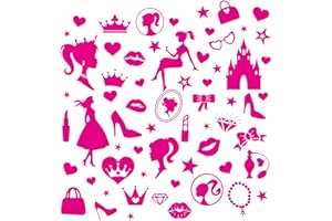 MIGIFTDY 4 Pcs Removable Pink Wall Decoration Barbie Pink Wall Decal Pink Doll Wall Stickers for Girls Bedroom Baby Nursery Bathroom Decor