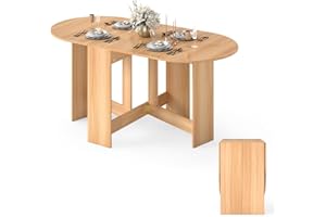 GIANTEX Mesa de Comedor Plegable de Madera para 4-7 Personas, 163 x 80 x 75 cm, Mesa Ovalada Multifuncional con Tablero Extensible, para Comedor, Salón, Dormitorio (Natural)
