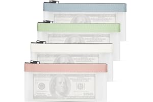 CANIPHA Lot de 4 sacs argent avec fermeture éclair, pochette et enveloppes, sac de banque, organisateur transparent, porte-monnaie